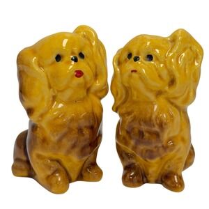 Vintage 1950s Gibson California Arts Pekinese Ceramic Dog Salt & Pepper Shakers